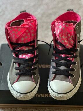 Converse Kids' High-Top Sneakers - Gray with Pink